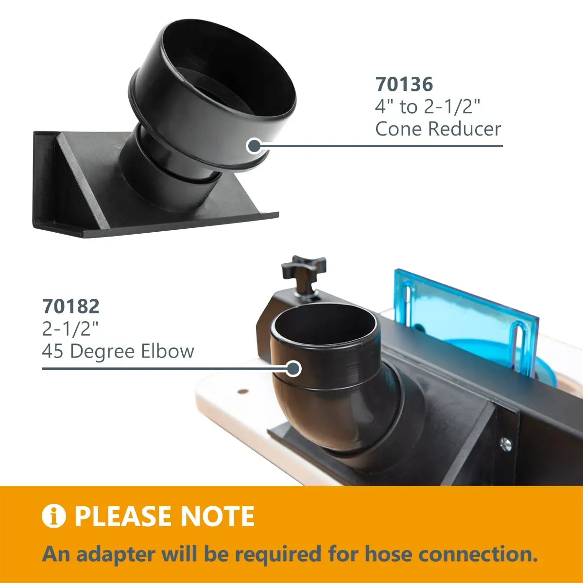 POWERTEC Router Table Bit Guard Kit with Dust Port | 2.5” ID x 6.5” Adapter, Black - view 5