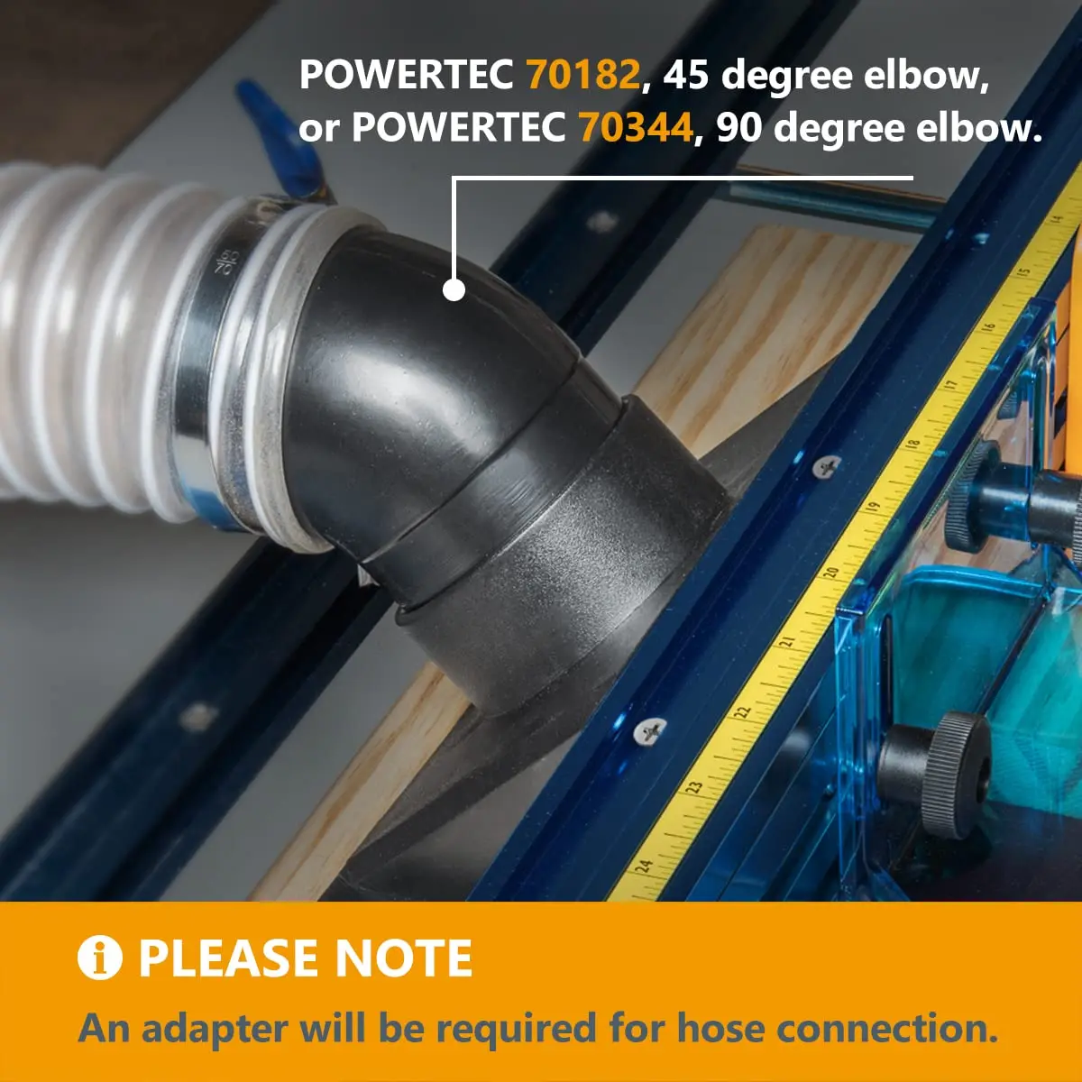 POWERTEC Router Table Bit Guard Kit with Dust Port | 2.5” ID x 6.5” Adapter, Black - view 7