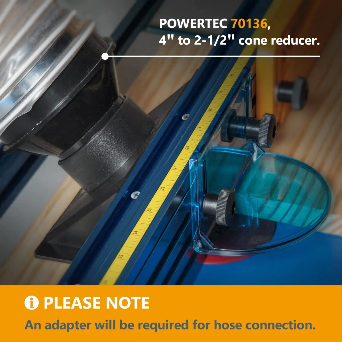 POWERTEC Router Table Bit Guard Kit with Dust Port | 2.5” ID x 6.5” Adapter, Black - view 8