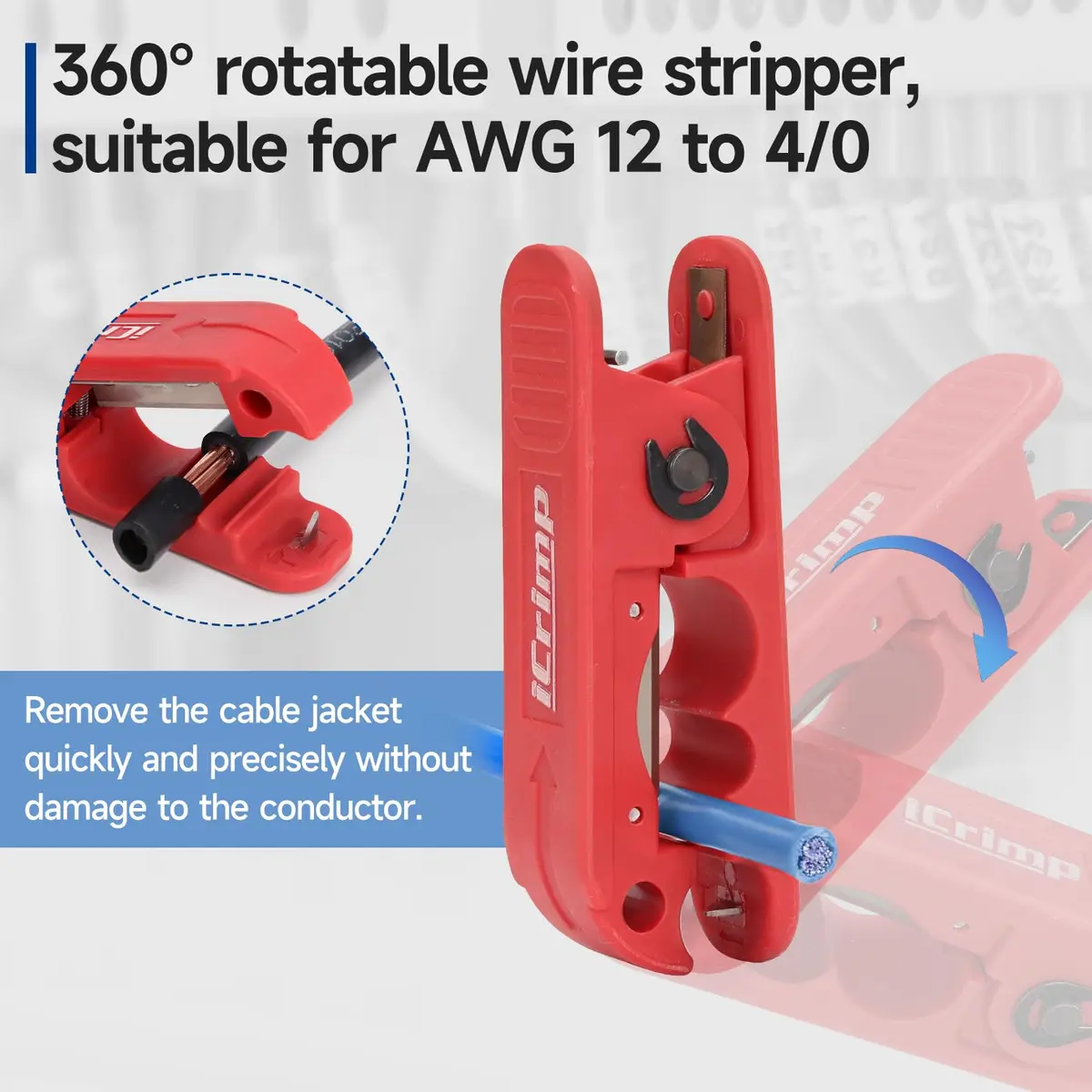 iCRIMP Round Cable Stripper for AWG 12 to 4/0 | Precise Cable Removal Tool - view 6