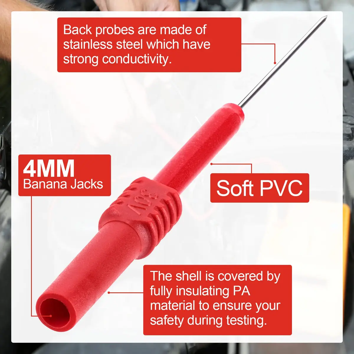 OIIKI 4 PCS Flexible Back Probe Pins | Bendable PVC Test Probes for Automotive & Electrical Testing - view 3