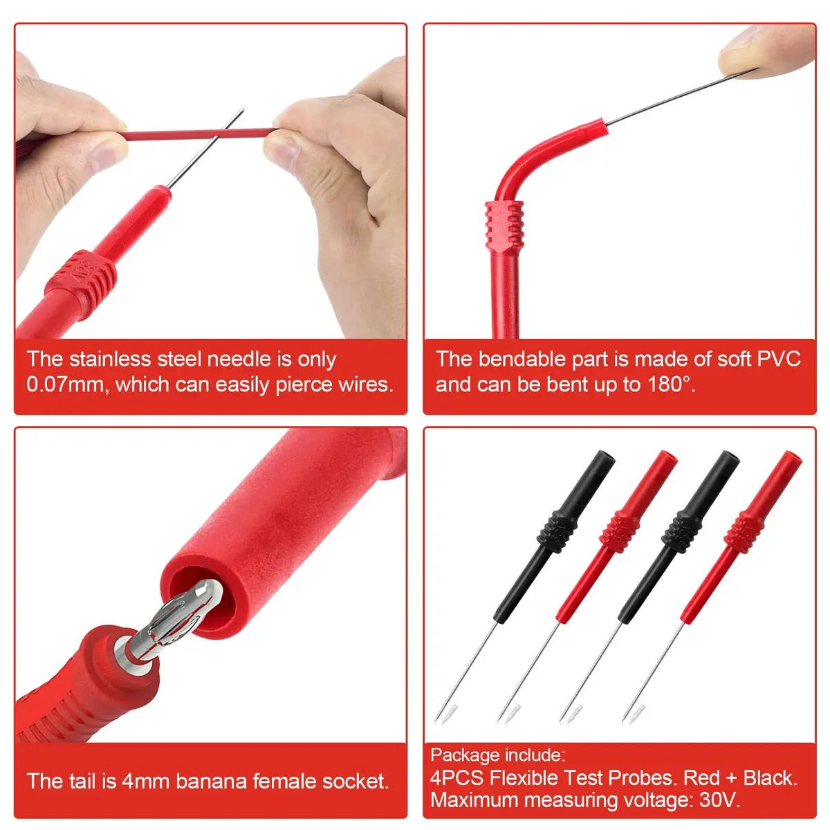 OIIKI 4 PCS Flexible Back Probe Pins | Bendable PVC Test Probes for Automotive & Electrical Testing - view 4