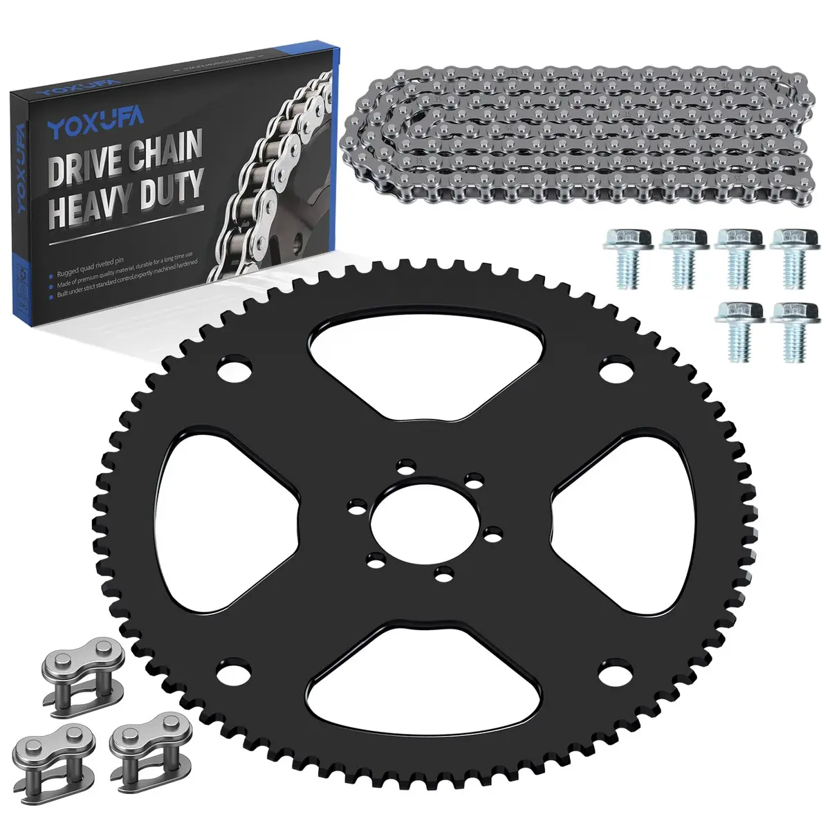 YOXUFA 75 Tooth Sprocket with 35 Drive Chain 140 Links | Suitable for Mini Bikes & Go Karts - main product image