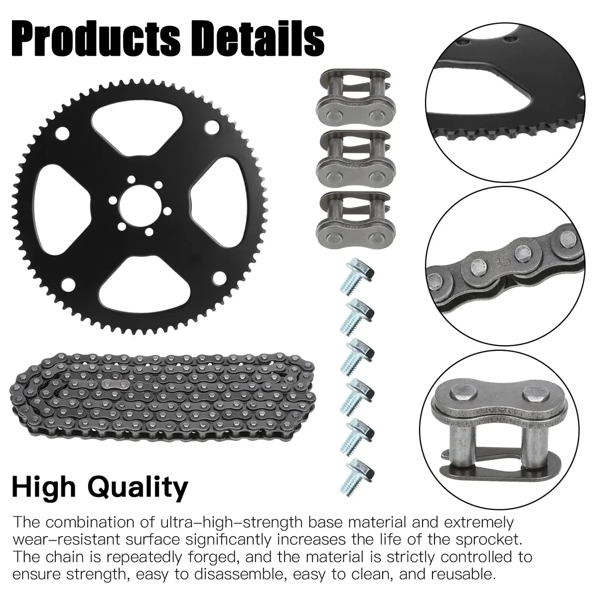 YOXUFA 75 Tooth Sprocket with 35 Drive Chain 140 Links | Suitable for Mini Bikes & Go Karts - view 5