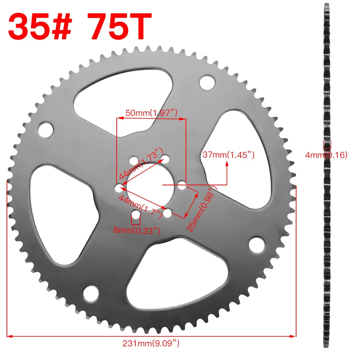 YOXUFA 75 Tooth Sprocket with 35 Drive Chain 140 Links | Suitable for Mini Bikes & Go Karts - view 3