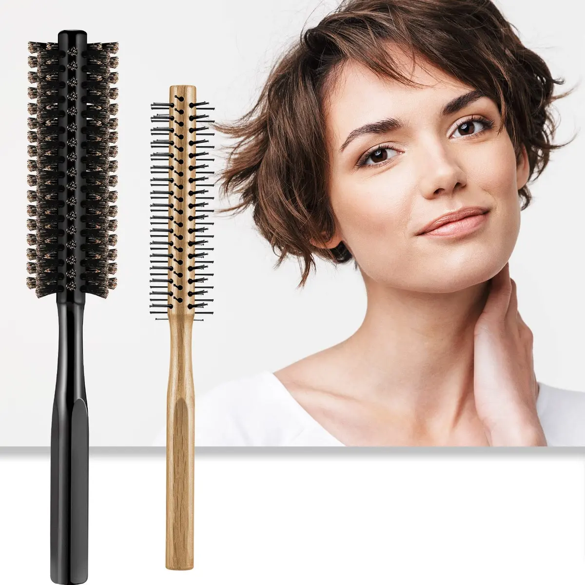 Geiserailie 2 Pieces Round Hair Comb Set 21 cm (8.26 inches) | Bristle & Wood Massage Brushes - view 6