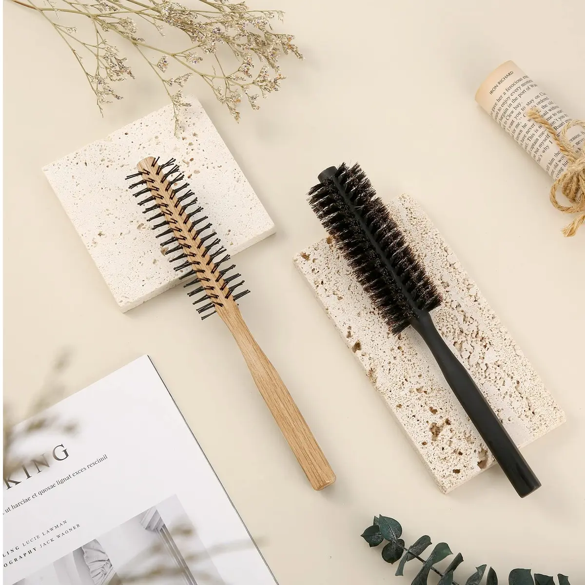 Geiserailie 2 Pieces Round Hair Comb Set 21 cm (8.26 inches) | Bristle & Wood Massage Brushes - view 7