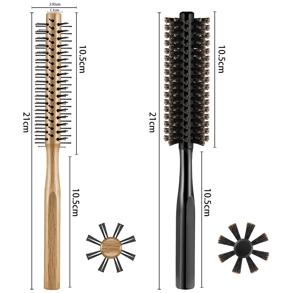 Geiserailie 2 Pieces Round Hair Comb Set 21 cm (8.26 inches) | Bristle & Wood Massage Brushes - view 2