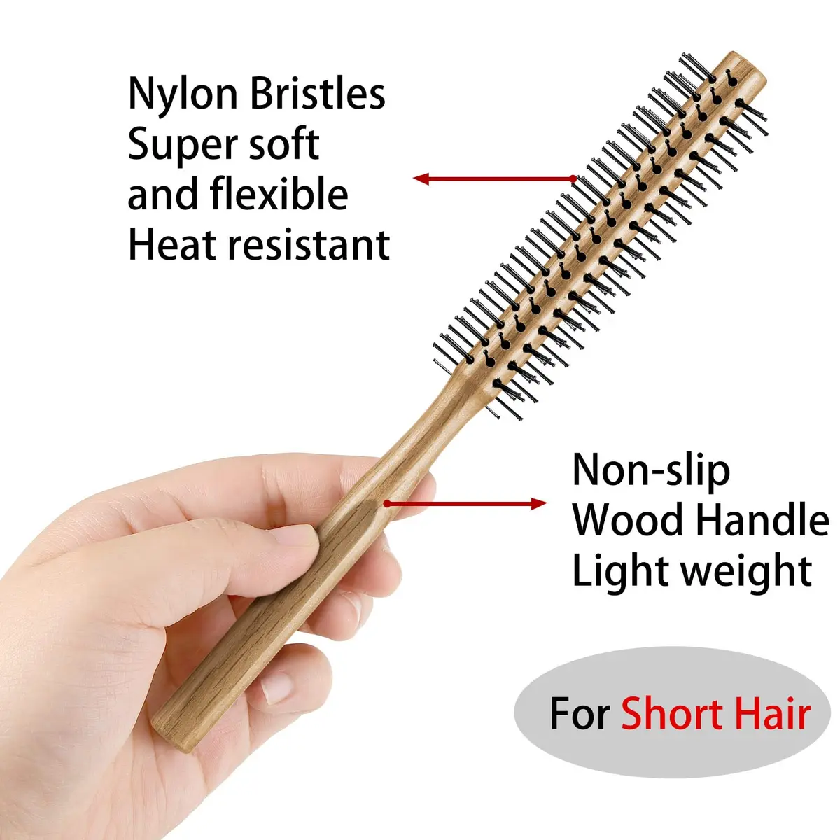 Geiserailie 2 Pieces Round Hair Comb Set 21 cm (8.26 inches) | Bristle & Wood Massage Brushes - view 3