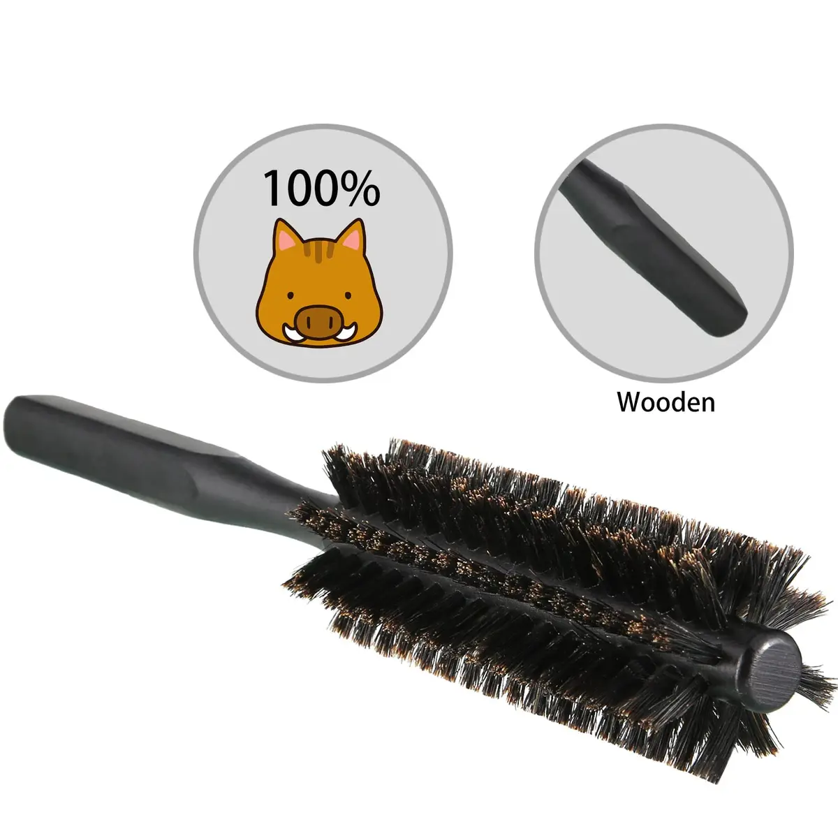 Geiserailie 2 Pieces Round Hair Comb Set 21 cm (8.26 inches) | Bristle & Wood Massage Brushes - view 4