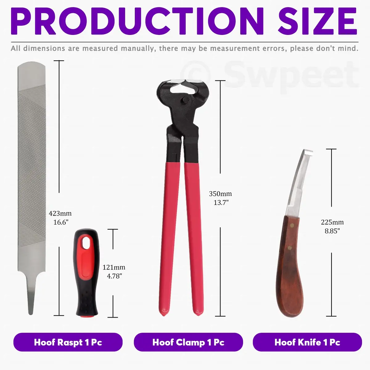 Swpeet 8Pcs Farrier Tools Kit with Roll Pack | Horses Hoof Trimmers, Nipper, Rasp & Knife, Rubber Handle (7 pcs + Gloves) | Pet Supplies - view 2