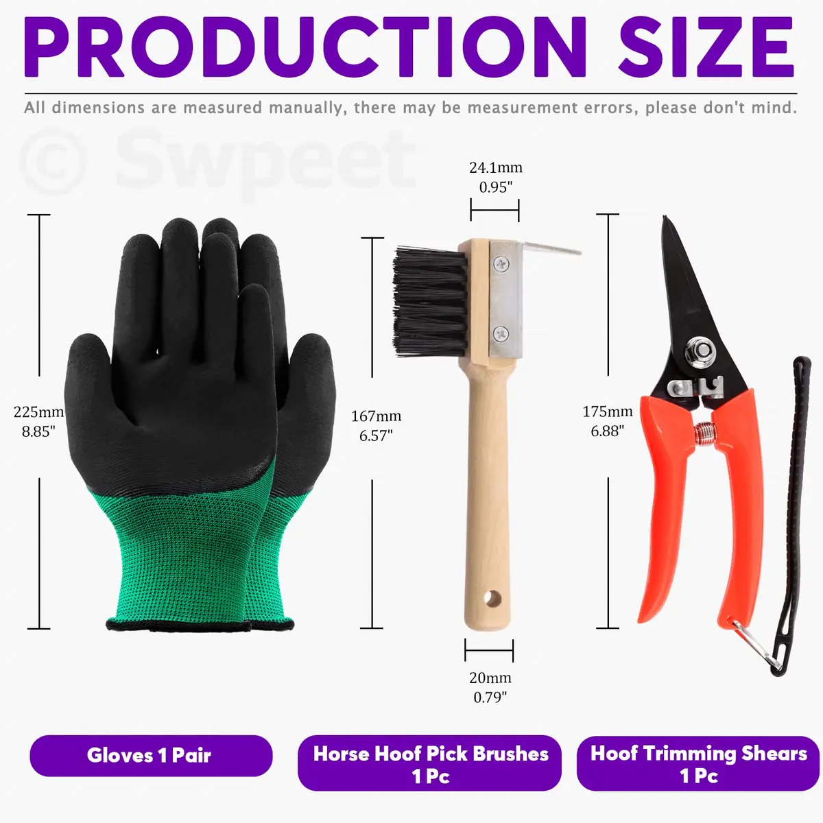 Swpeet 8Pcs Farrier Tools Kit with Roll Pack | Horses Hoof Trimmers, Nipper, Rasp & Knife, Rubber Handle (7 pcs + Gloves) | Pet Supplies - view 3
