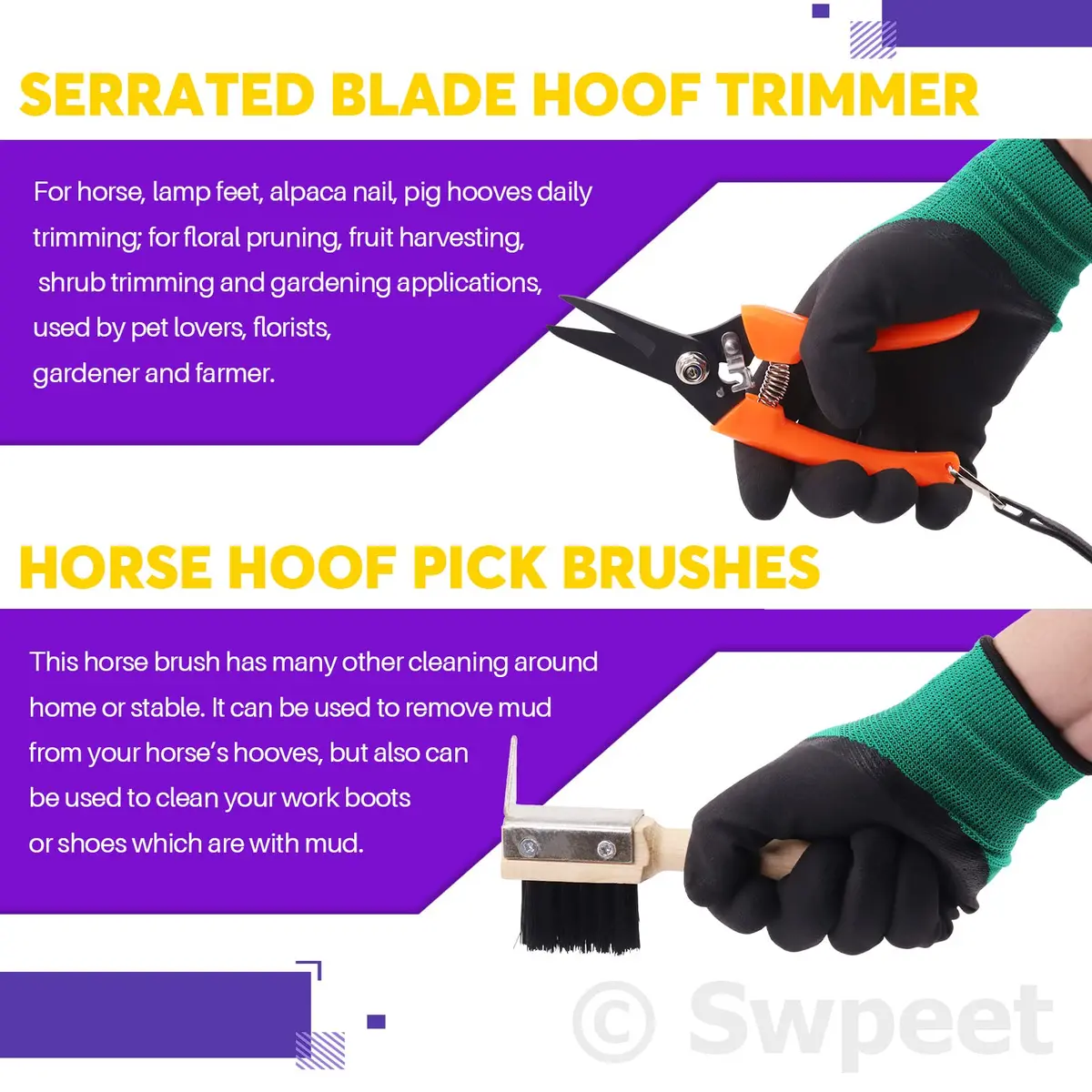 Swpeet 8Pcs Farrier Tools Kit with Roll Pack | Horses Hoof Trimmers, Nipper, Rasp & Knife, Rubber Handle (7 pcs + Gloves) | Pet Supplies - view 4
