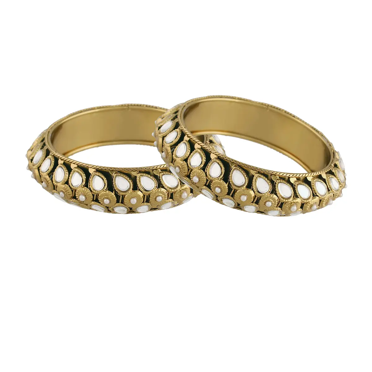 I Jewels 18k Gold Plated Kundan Kada Bangles for Women, Pack of 2, Size 2.6 inches (6.6 cm) - main product image