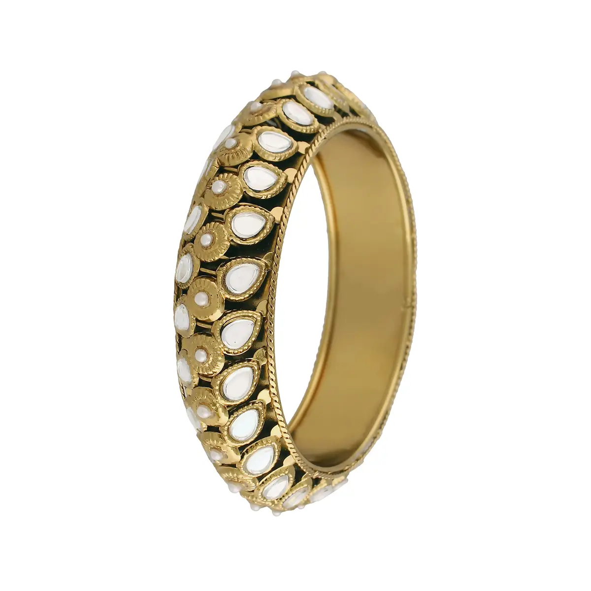 I Jewels 18k Gold Plated Kundan Kada Bangles for Women, Pack of 2, Size 2.6 inches (6.6 cm) - view 3