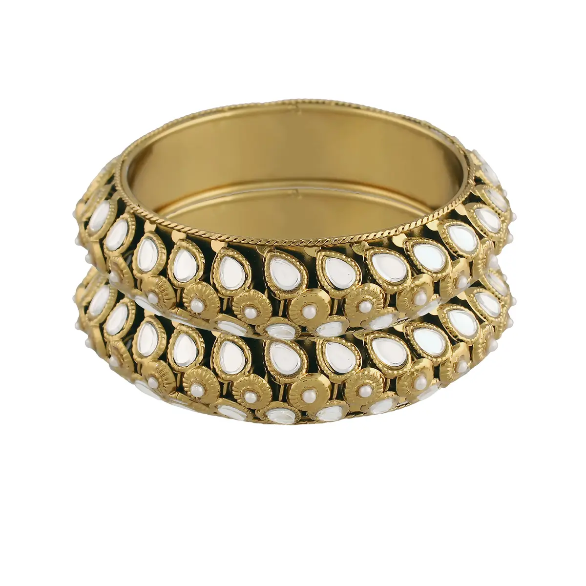 I Jewels 18k Gold Plated Kundan Kada Bangles for Women, Pack of 2, Size 2.6 inches (6.6 cm) - view 4