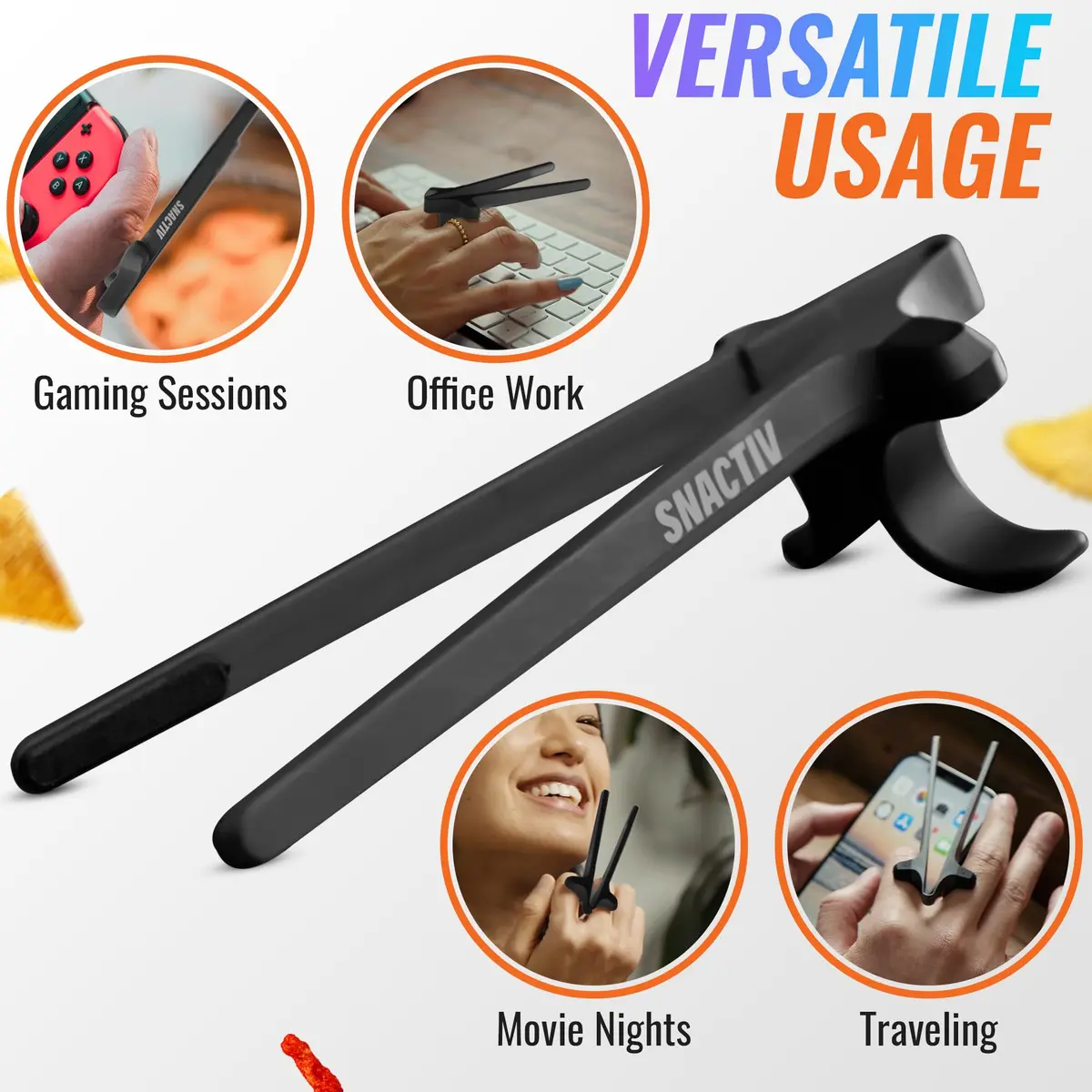 SNACTIV PRO Finger Chopsticks for Gamers - Black, 1 Unit | Mess-Free Snacking Solution - view 6