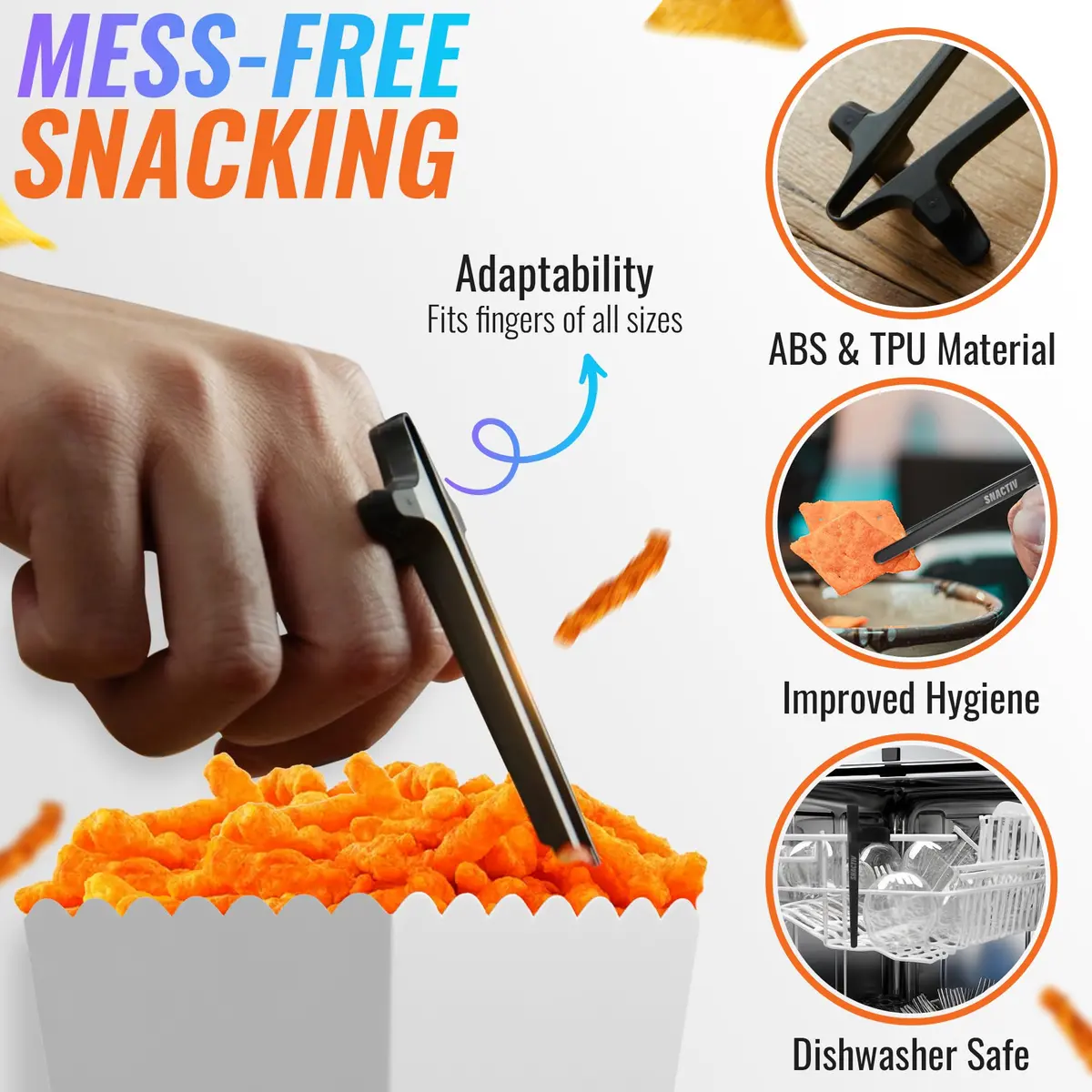 SNACTIV PRO Finger Chopsticks for Gamers - Black, 1 Unit | Mess-Free Snacking Solution - view 2