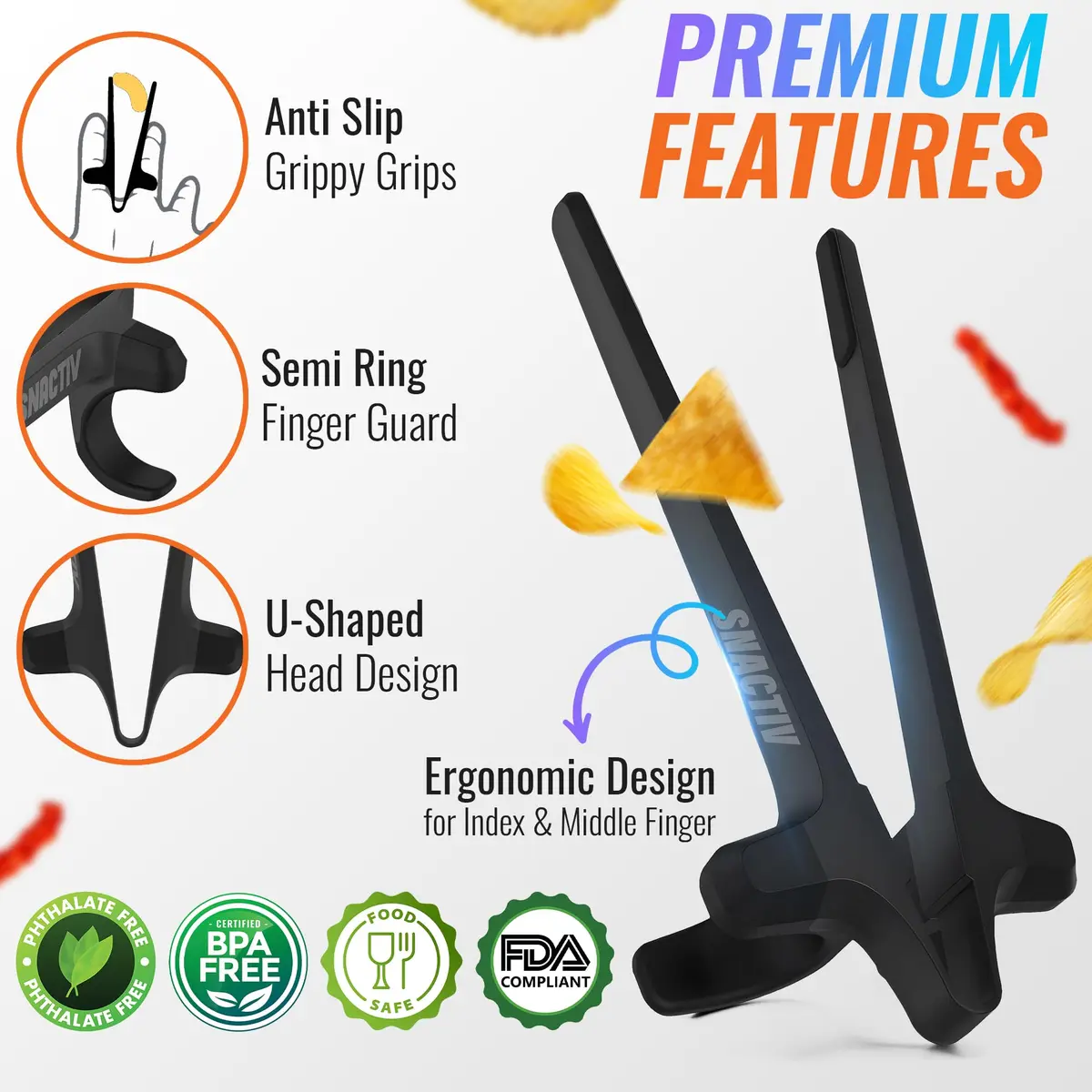 SNACTIV PRO Finger Chopsticks for Gamers - Black, 1 Unit | Mess-Free Snacking Solution - view 4