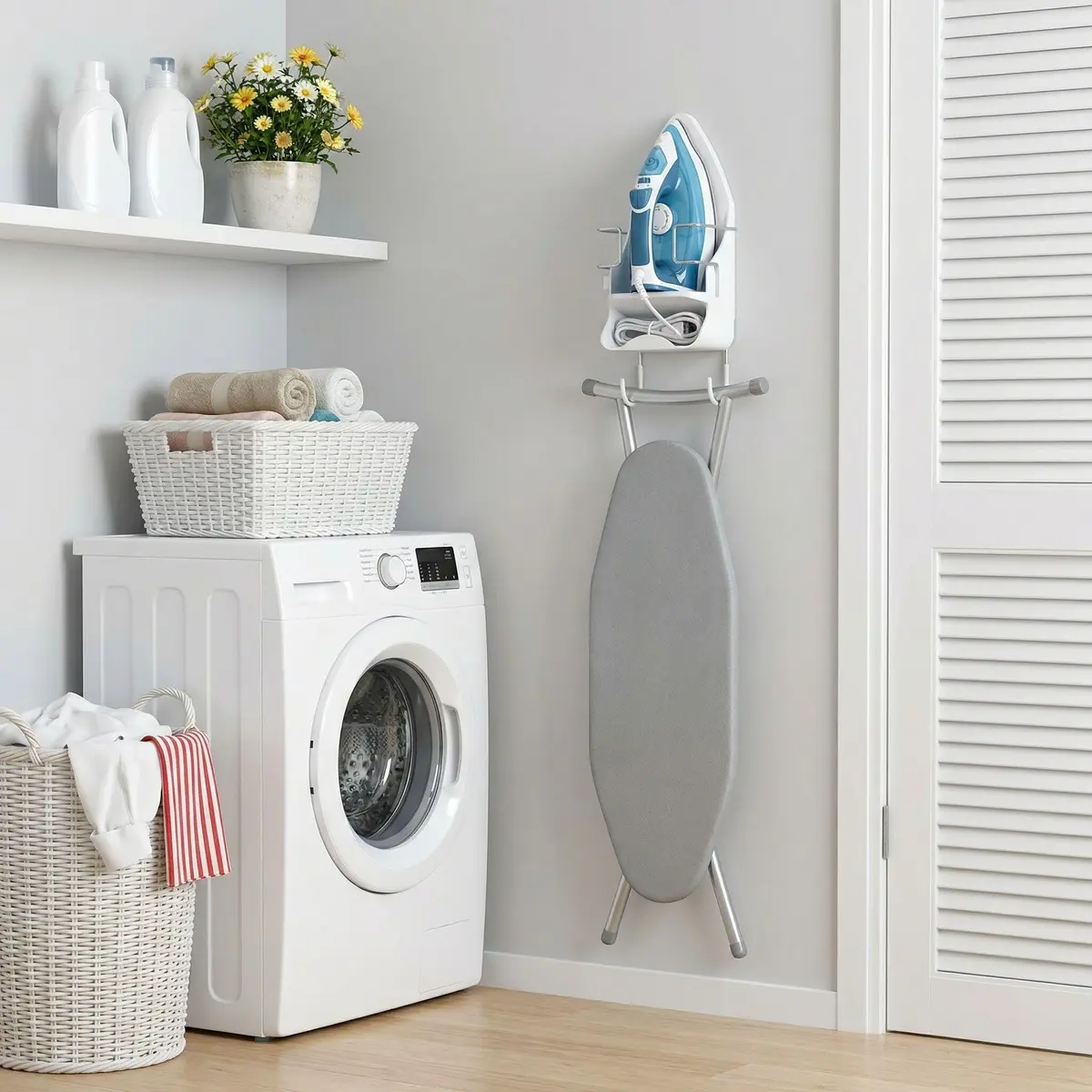 DOUBLE 2 C White Ironing Board Hanger Wall Mount with Hooks for Hot Unplugged Irons & Boards, 15.3cm (6") Wide - view 6