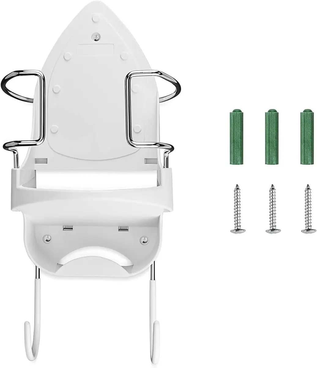 DOUBLE 2 C White Ironing Board Hanger Wall Mount with Hooks for Hot Unplugged Irons & Boards, 15.3cm (6") Wide - main product image