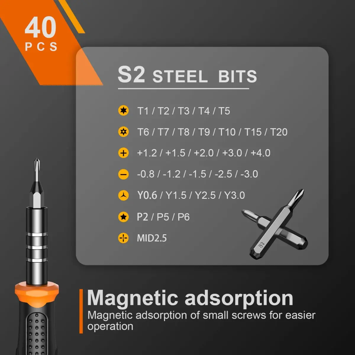 Jorest 40-Piece Precision Screwdriver Set with S2 Steel Bits & Accessories | For Electronics & Gadgets - view 3