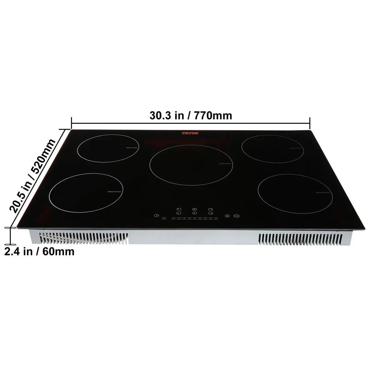 VEVOR 30 Inch 5 Burner Induction Cooktop 9000W 240V | Built-in Ceramic Glass with Sensor Touch Controls - view 8