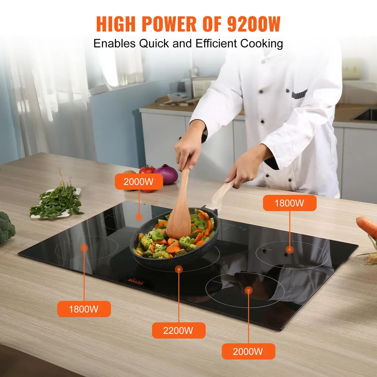 VEVOR 30 Inch 5 Burner Induction Cooktop 9000W 240V | Built-in Ceramic Glass with Sensor Touch Controls - view 2