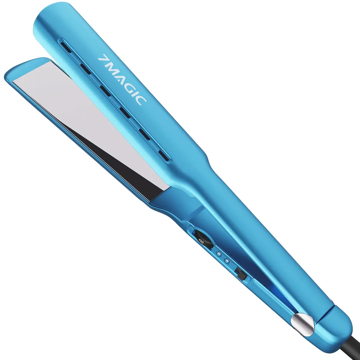 7MAGIC Nano Titanium 1.7" Flat Iron Hair Straightener for Thick Hair, Blue | Dual Voltage 110-220V - main product image