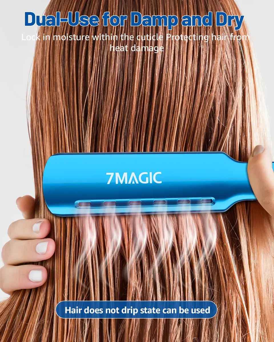 7MAGIC Nano Titanium 1.7" Flat Iron Hair Straightener for Thick Hair, Blue | Dual Voltage 110-220V - view 3