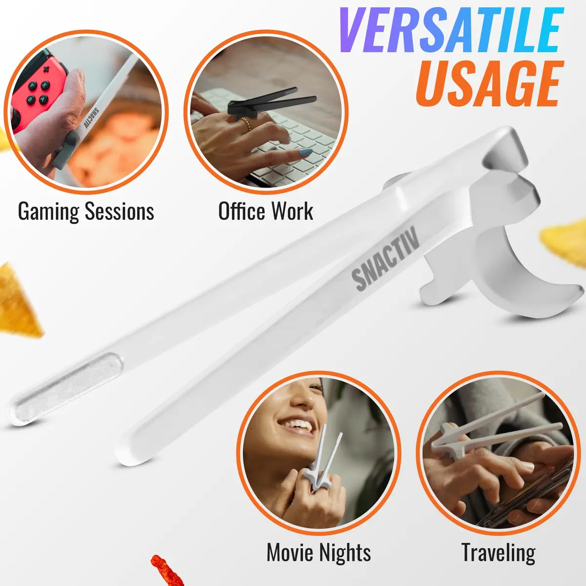 SNACTIV PRO Finger Chopsticks for Gamers - White, 10 inches (25.4 cm) | Mess-Free Snacking Solution for Gaming - view 6