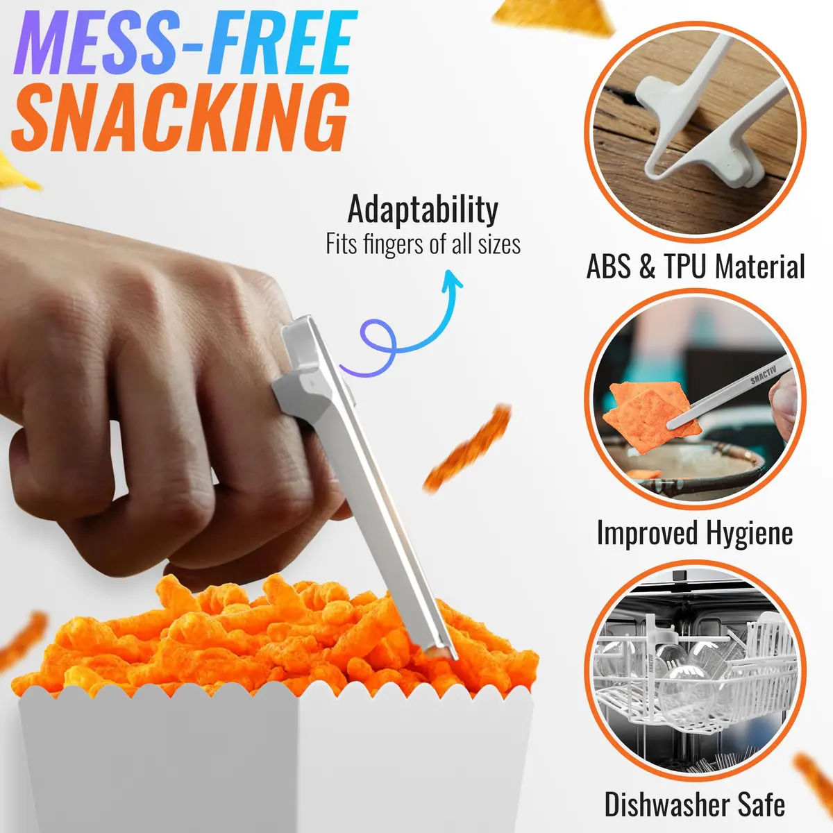 SNACTIV PRO Finger Chopsticks for Gamers - White, 10 inches (25.4 cm) | Mess-Free Snacking Solution for Gaming - view 2
