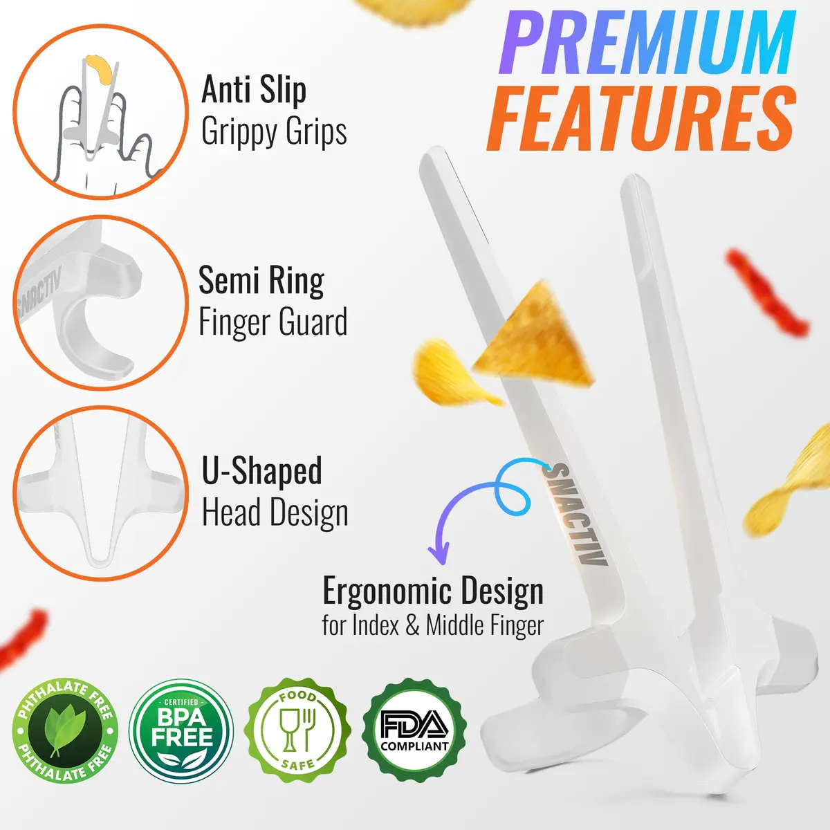 SNACTIV PRO Finger Chopsticks for Gamers - White, 10 inches (25.4 cm) | Mess-Free Snacking Solution for Gaming - view 4