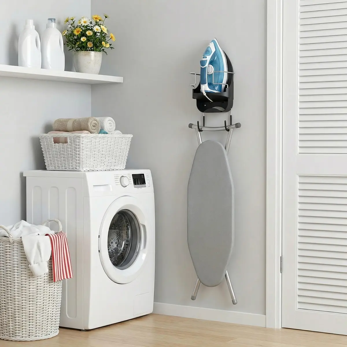 DOUBLE 2 C Black Ironing Board Hanger Wall Mount with Iron Holder & Hooks | 11.3" L x 4.5" W - view 6