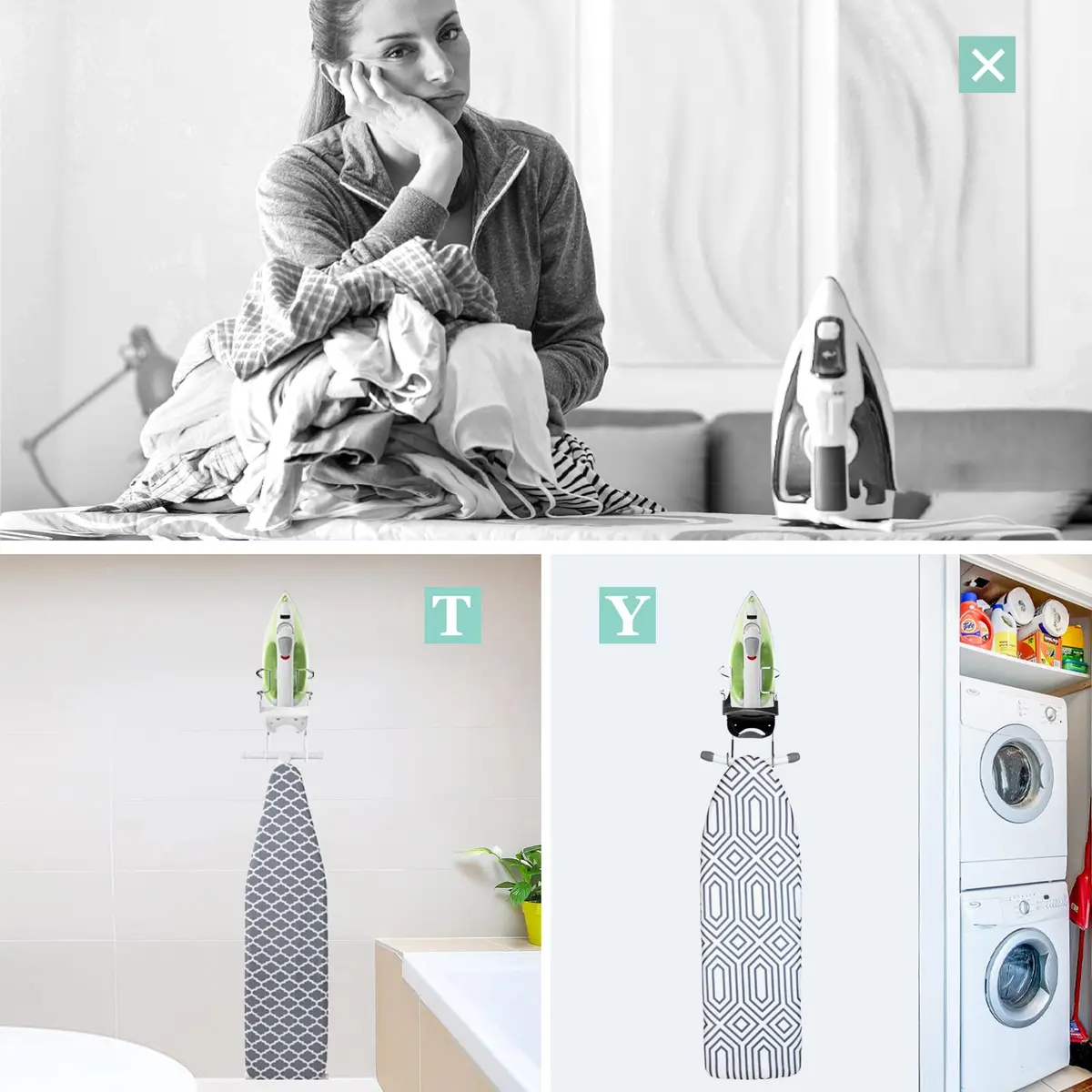 DOUBLE 2 C Black Ironing Board Hanger Wall Mount with Iron Holder & Hooks | 11.3" L x 4.5" W - view 7