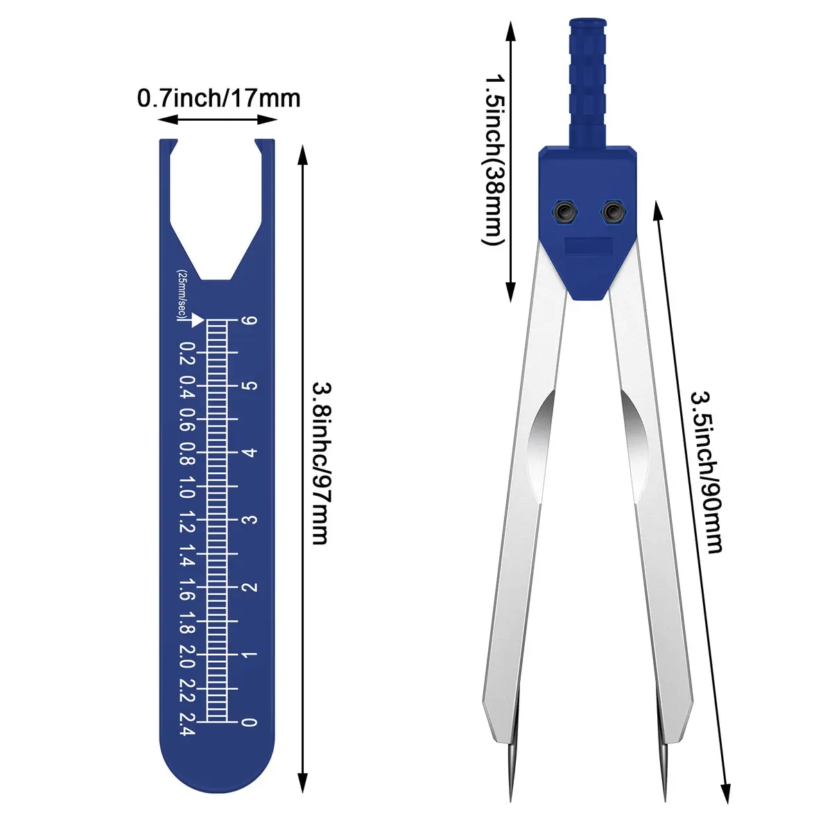 Frienda Blue EKG Calipers with Ruler | 18 cm (7.05 Inch) Stainless Steel Medical Tool - view 2