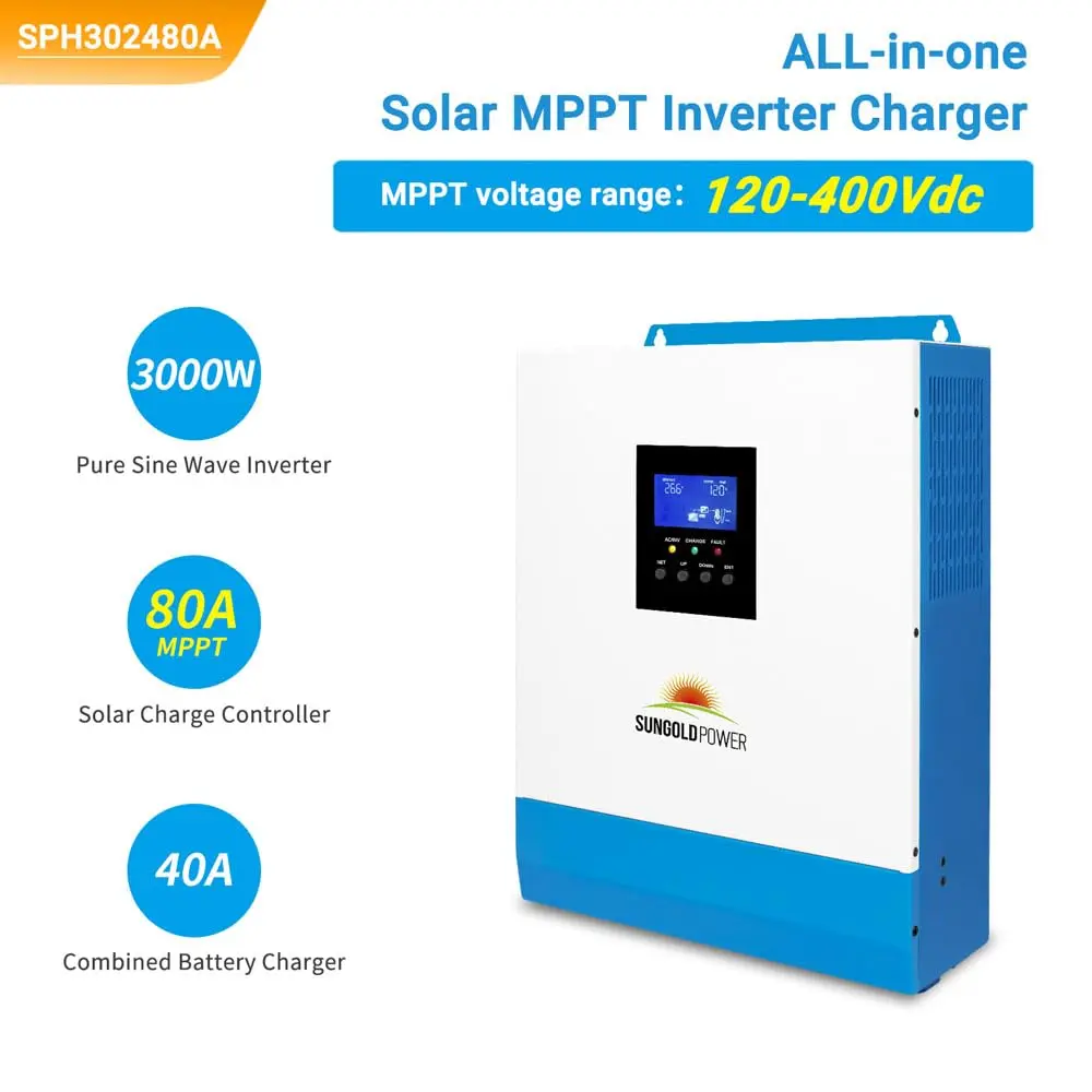 SGPWOSAY 3000W DC 24V Pure Sine Wave Inverter with 80A MPPT Solar Charger | High Efficiency Power Solution for Off-Grid & RV Use - view 2