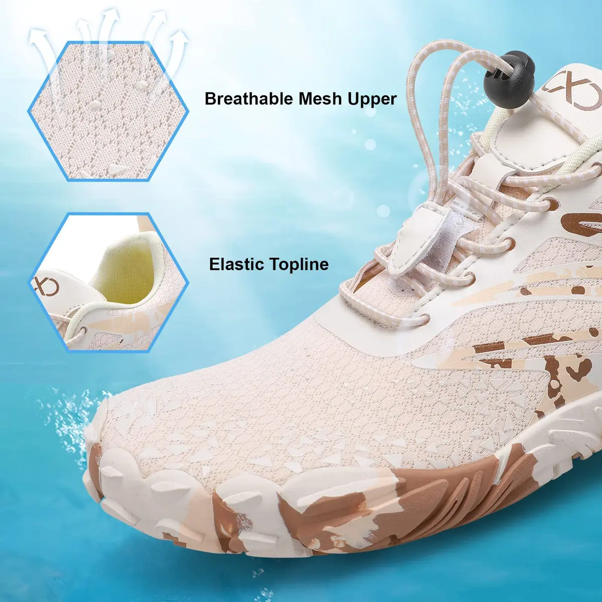 XIHALOOK Barefoot Sports Water Aqua Shoes for Men & Women Beige Brown, 25.4cm (10in) | Quick Dry Breathable Mesh - view 4