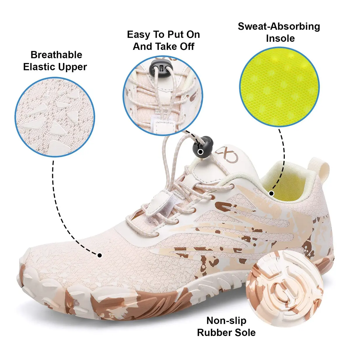 XIHALOOK Womens Quick Dry Barefoot Beach Water Shoes Beige Brown, US W 7.5/M 6 | Breathable Mesh & Anti-Slip Rubber Sole - view 3