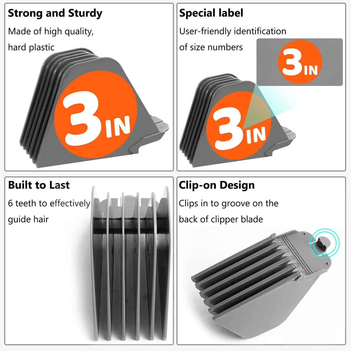 AFANSO Mega Hair Clipper Guards 8pcs Gray 32mm-76mm (1.25-3 Inch) | Precision Hair Cutting Guide Combs for Home Barbers - view 2