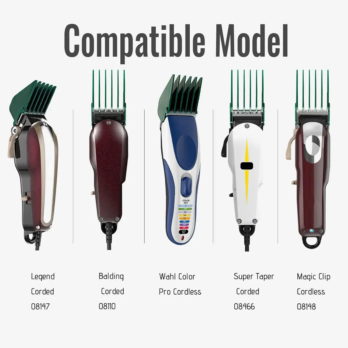AFANSO Green 8pcs 3 Inch Hair Clipper Guards Set | Extra Long Cut for Wahl Full Size Clippers - view 6