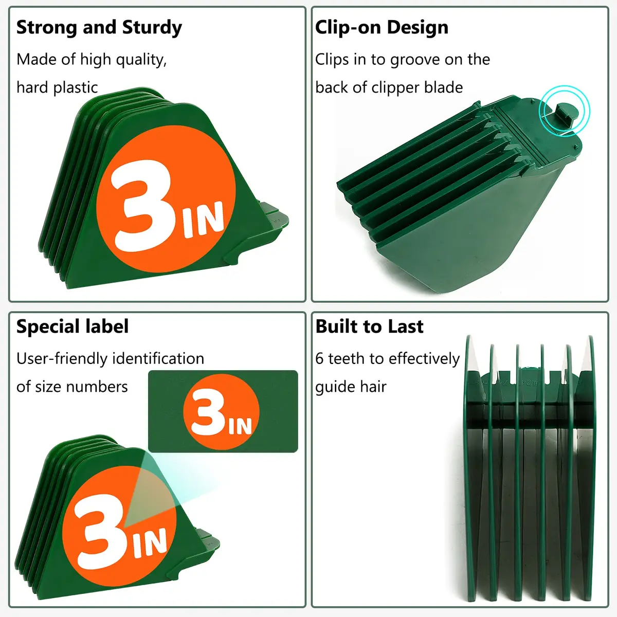 AFANSO Green 8pcs 3 Inch Hair Clipper Guards Set | Extra Long Cut for Wahl Full Size Clippers - view 2