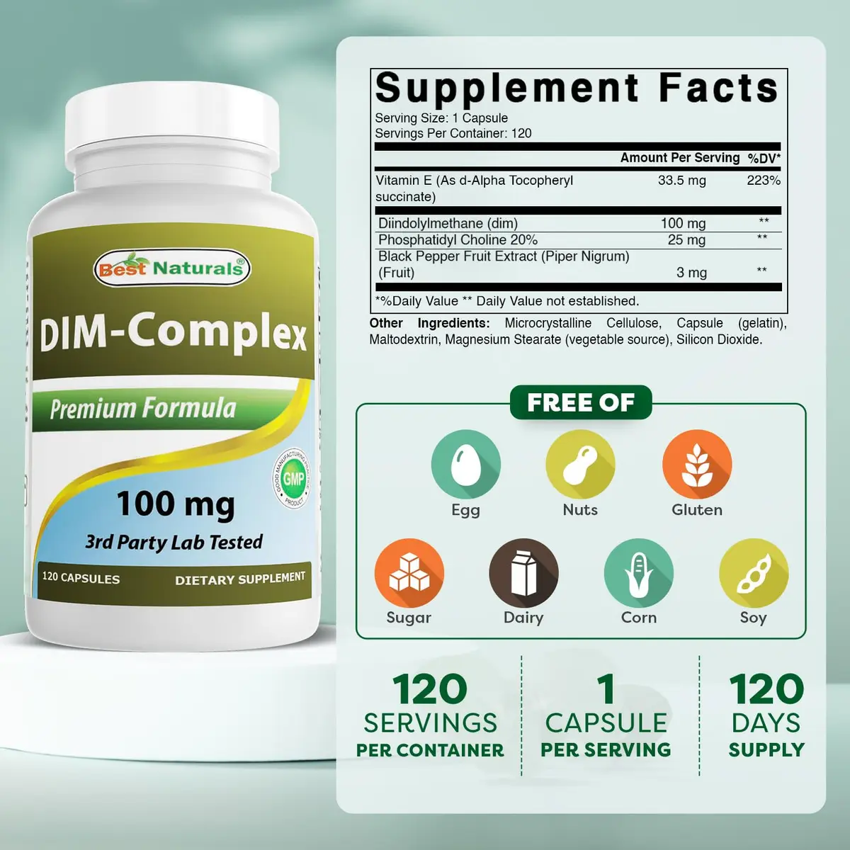 Best Naturals DIM Complex 100 mg 120 Capsules | Supports Hormonal Balance & Detox in India - view 2