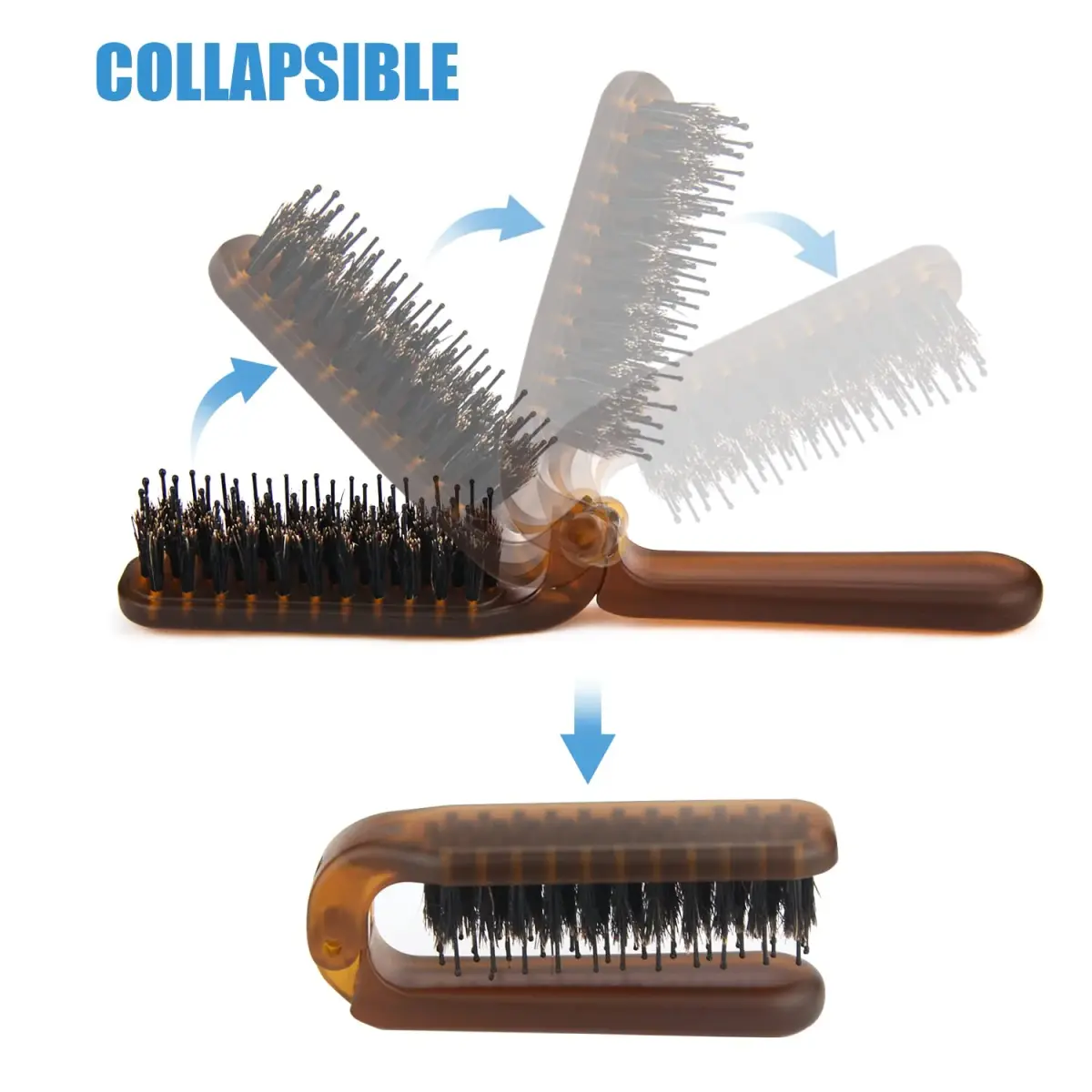 Ancable Folding Hair Brush with Boar Bristles & Nylon Pins, Amber, 1 Pack | Detangles & Smooths Hair - view 4