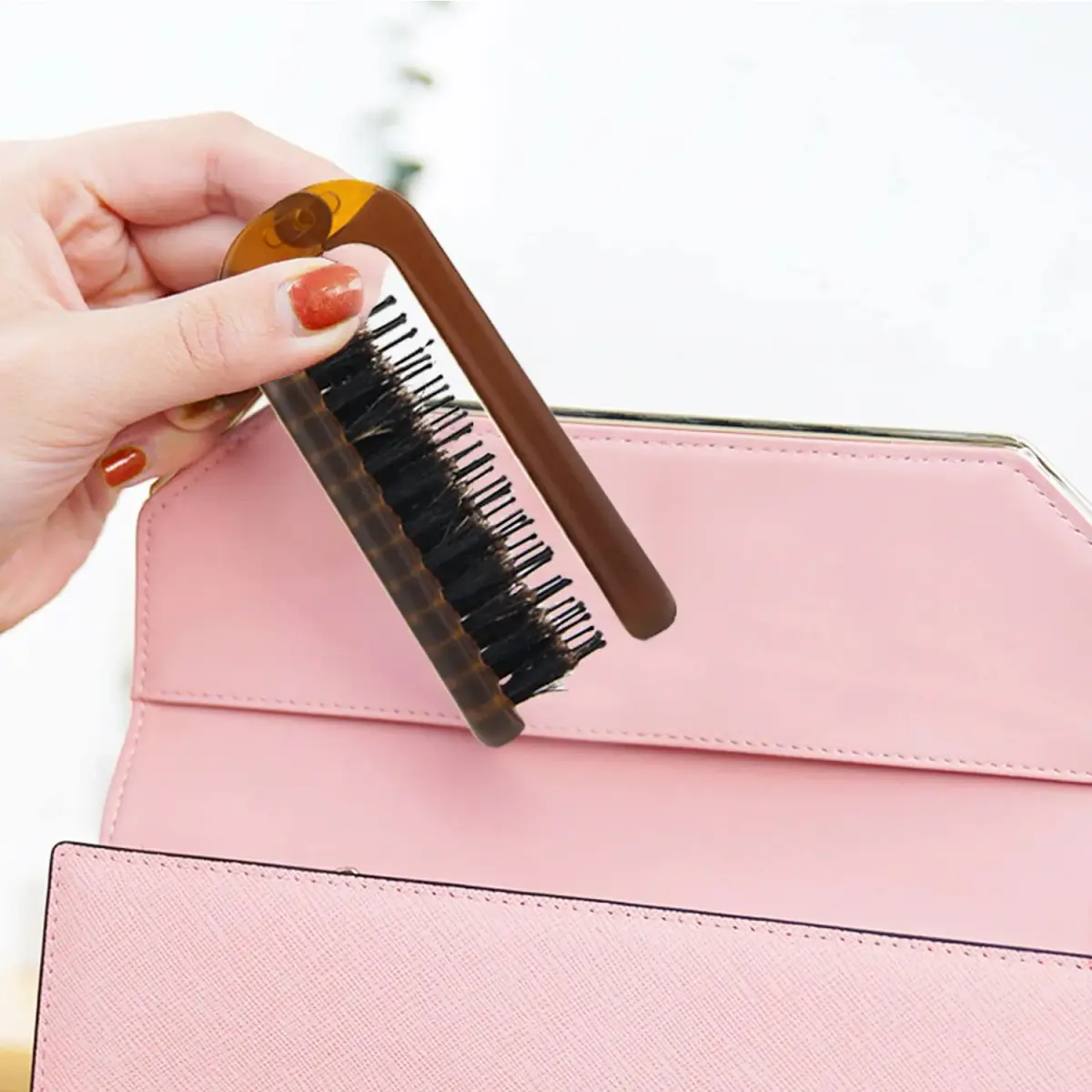 Ancable Folding Hair Brush with Boar Bristles & Nylon Pins, Amber, 1 Pack | Detangles & Smooths Hair - view 6