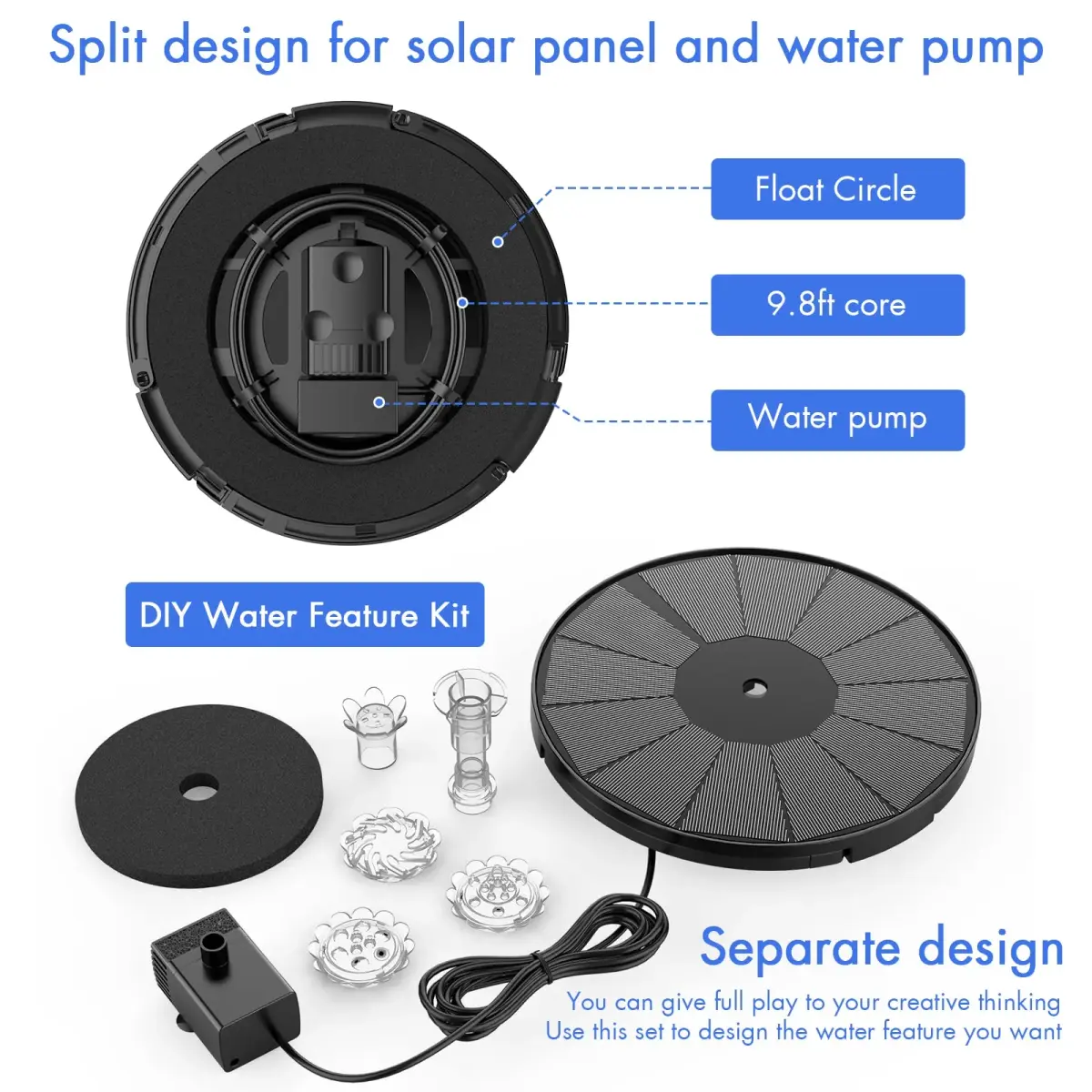 AISITIN 3.5W Solar Fountain Pump with 9.8ft Cord & 8 Nozzles | Attracts Birds, DIY Water Features - view 8