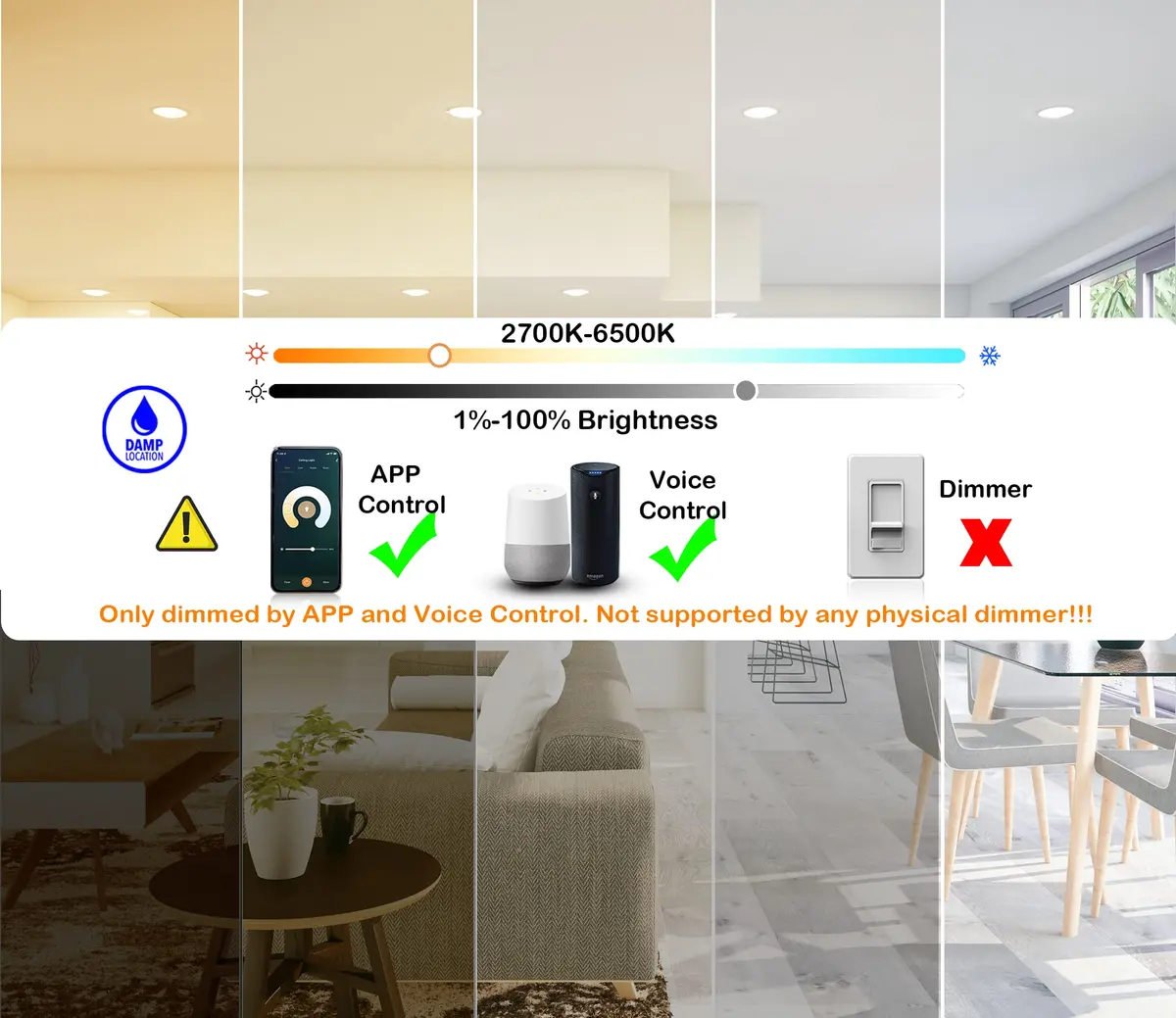 CLOUDY BAY 8 inch Smart WiFi LED Recessed Lights 4 Pack | Color Changing, Alexa & Google Compatible, Wet Location - view 2