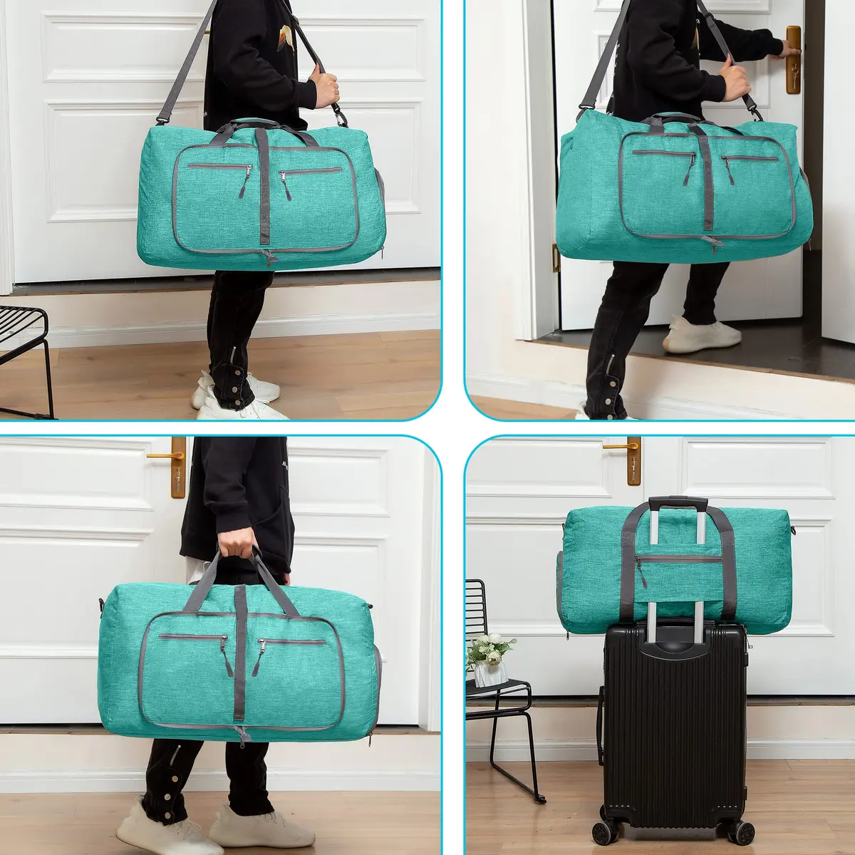 Vomgomfom Travel Duffle Bag 85L Foldable Waterproof Men Women Mint Green | Large Capacity & Compact Fold - view 5