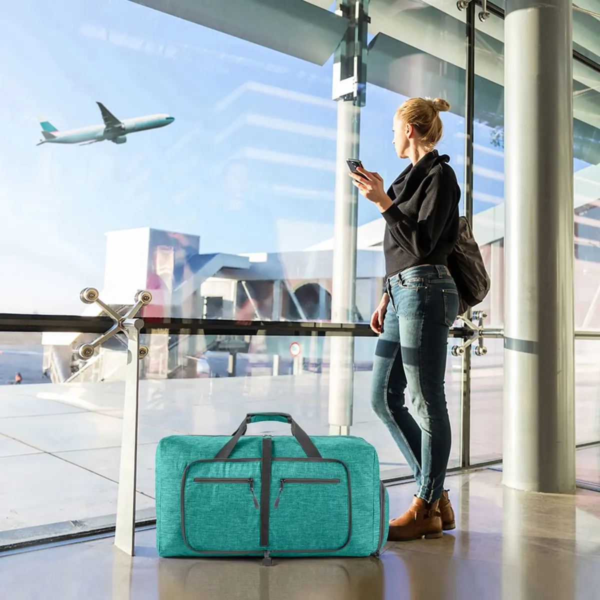 Vomgomfom Travel Duffle Bag 85L Foldable Waterproof Men Women Mint Green | Large Capacity & Compact Fold - view 7