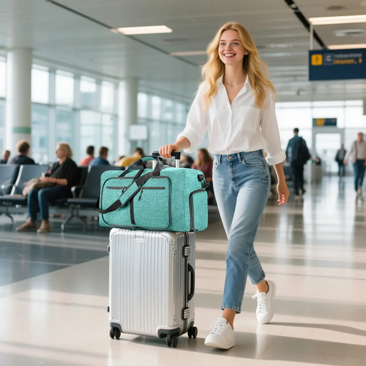 Vomgomfom Travel Duffle Bag 85L Foldable Waterproof Men Women Mint Green | Large Capacity & Compact Fold - view 9